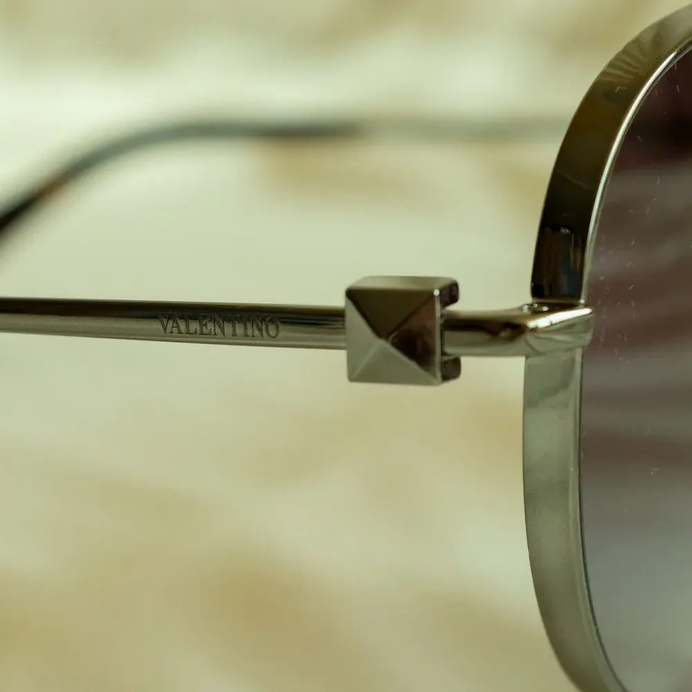 Valentino Rockstud Aviator Sunglasses - Gunmetal, Gray Lenses, Made in Italy